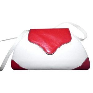 Vintage Bally White Leather w Brick Red Accents Shoulder Satchel